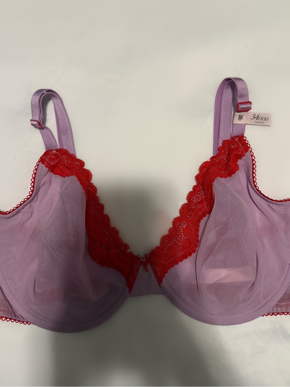 Victoria’s Secret Tease Unlined Bra Purple & Red Lace 34DDD